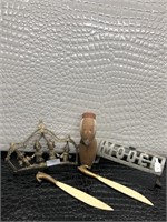 Ivory Knives, Wooden Figurine, Cast Iron "Model"