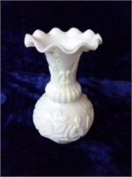 1920's P V France Milk Glass Ruffled Vase