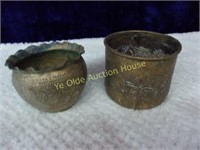 Two Old Small Brass Planters