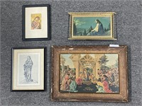 Lot of icon artwork, Jesus looking over city,