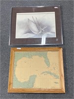 Gulf of Mexico map & Sail boat in storm artwork
