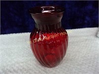 Red Ribbed Art Glass Vase