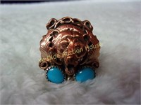 Copper Over SS Bear Ring With Turquoise