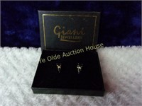 Unused Pair of Giani Sapphire and CZ Ear Studs