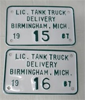 Unusual NOS Pair of Lic. Tank Truck Delivery