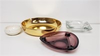 Vtg Ashtrays- Brass, Porcelain And Glass