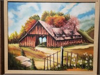 Barn On The Hill Framed Signed Painting