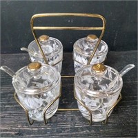 Vintage Condiment Glasses/Spoons/Caddy