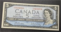 1954 Bank of Canada $5 Bank Note
