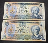 2 x 1979 Bank of Canada $5 Bank Notes