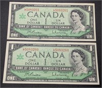 2 Consecutive 1967 Bank of Canada Bank Notes