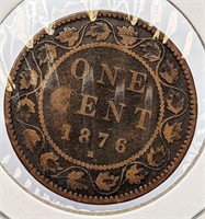 1876 H Canada Large One Cent Coin