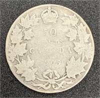 1909 Canada Sterling Silver 50-Cent Coin