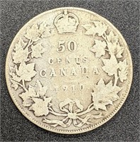 1910 Canada Sterling Silver 50-Cent Coin