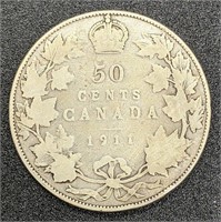 1911 Canada Sterling Silver 50-Cent Coin
