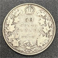 1913 Canada Sterling Silver 50-Cent Coin