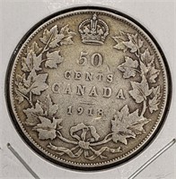 1918 Canada Sterling Silver 50-Cent Coin