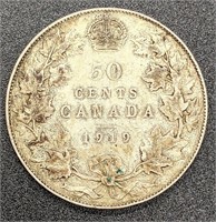 1919 Canada Sterling Silver 50-Cent Coin