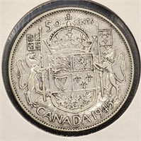 1945 Canada Silver 50-Cent Coin