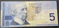 2002 Bank of Canada 4 Digit RADAR $5 Bank Note