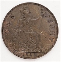 1936 UK - Great Britain - One Penny Coin