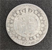 1892 UK - Great Britain - Silver Half Crown Coin