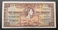 1952 Bermuda 5 (Five) Shillings Bank Note