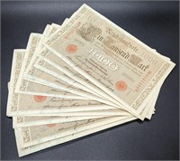 13 Consecutive 1910 Germany 1000 Reichsbanknotes