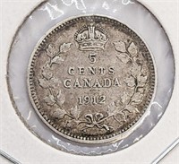 1912 Canadian Sterling Silver 5-Cent Coin