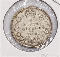 1920 Canadian Sterling Silver 5-Cent Coin