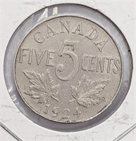 1924 Canadian 5-Cent Nickel Coin