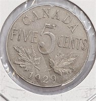 1929 Canadian 5-Cent Nickel Coin