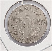 1930 Canadian 5-Cent Nickel Coin