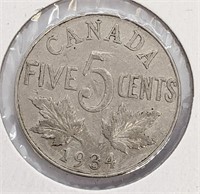 1934 Canadian 5-Cent Nickel Coin