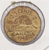 1942 Canadian 5-Cent Tombac Coin
