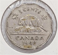 1948 Canadian 5-Cent Nickel Coin