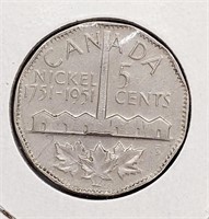 1951 Canadian 5-Cent Nickel Coin