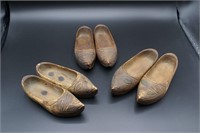 Three Pair of Antique Carved Souvenir Clogs