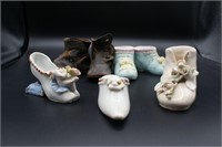 Variety Lot of Childs Porcelain and Leather Shoes