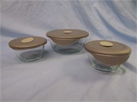 3pcs Pyrex Bowls w/ Venting Lids (Largest 5 Cups)