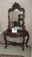 Ornate Victorian style Foyer table with mirror