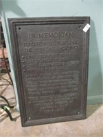 IN MEMORIAM SIGN - 1929 CAST METAL