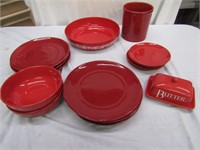 Mixed Red Dishes. 1 Plate Has Chips