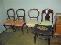 4 VICTORIAN CHAIRS & STOOL