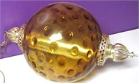 Vtg Amber 20" Dimple Glass Hanging Swag Lamp