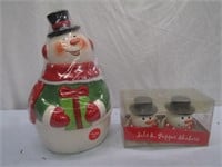 Snowman Cookie Jar & S & P Shakers