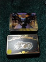 2 harley davidson playing card tins with cards