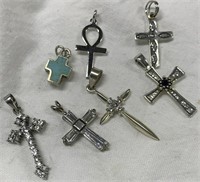 (7) Sterling Silver Cross Pendants