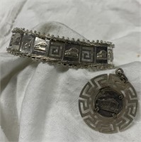 Vtg Sterling Silver Greece Souvenir Bracelet &