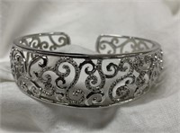 Sterling Silver Cuff Bracelet w/ Diamond Chips